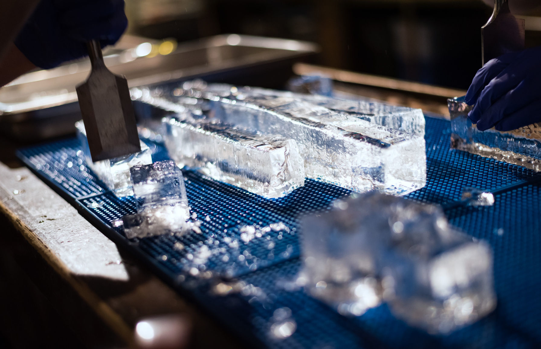 Chiseling Ice Cubes at Tate's Craft Cocktails